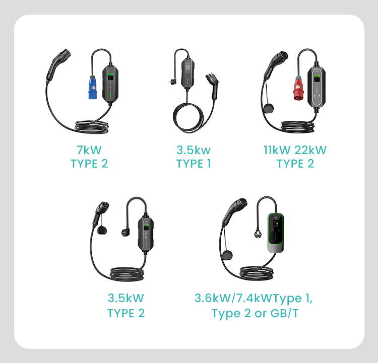 Portable EV Charger Type EV Fast Charging Stations Adapter 16/32A 3.5/7kw electric Car Charger 5 meters Cable