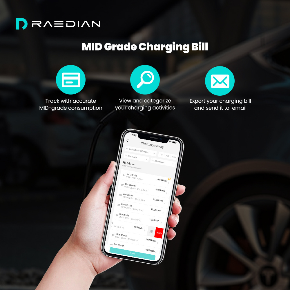 Raedian Electric Manufacturer MID Wall EV Charging Station 22kw Charger EV Car Charger With Home Balance DLB