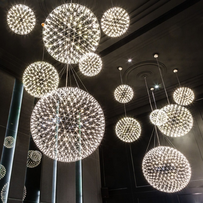 Modern Creative Decoration Firework Stainless Steel Large Ball pendant light led Fixtures Lamps for Hotel Hall