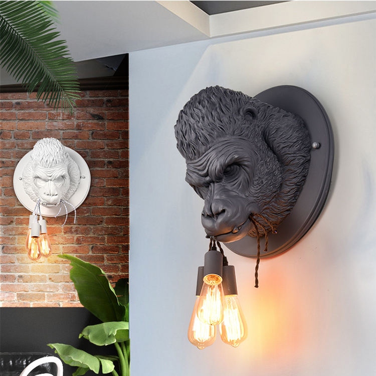 Decorative gorilla statue animal wall led light for restaurant hotel coffee shop bar wall lamp