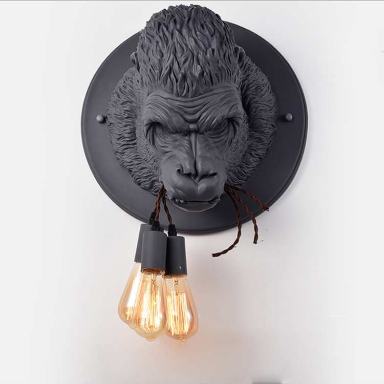 Decorative gorilla statue animal wall led light for restaurant hotel coffee shop bar wall lamp