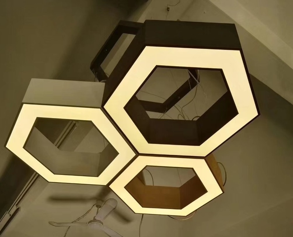 Hexagonal  linear Ceiling Light  shop office light  garage customized LED Hexagon Lights