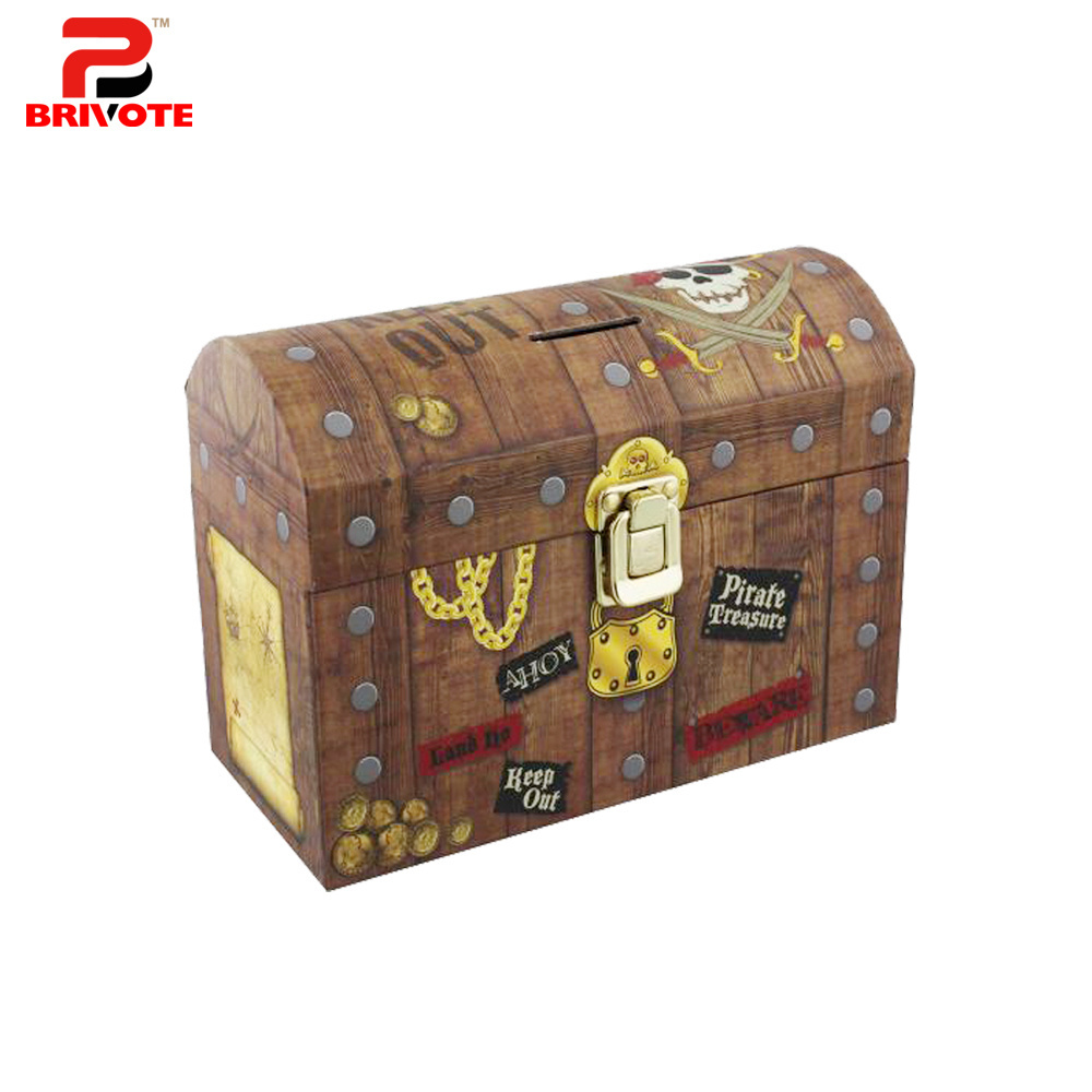 Pirate surprise wooden treasure chest craft gift boxes with lock