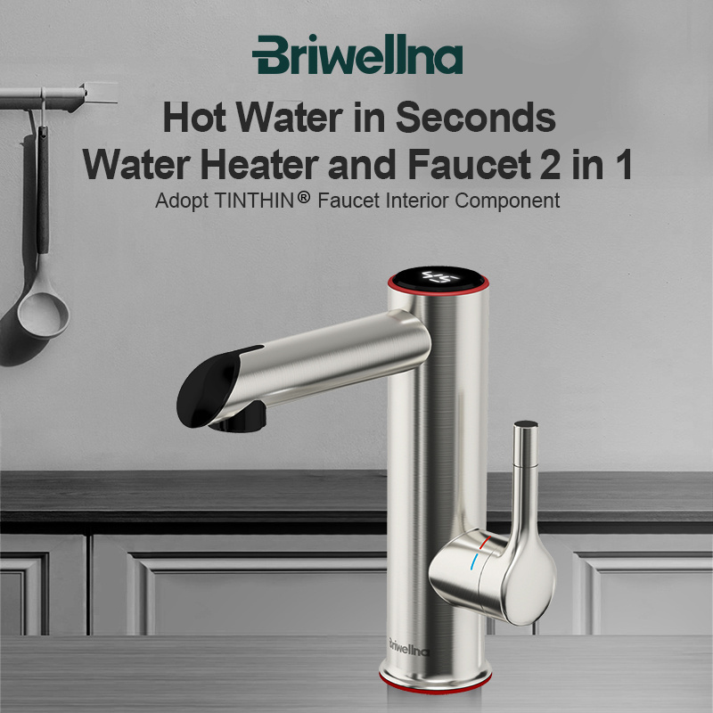 Briwellna 220V 3200W Stainless Steel Bathroom Instant Hot Water Faucet Electric Water Heater Tap with Temperature Display