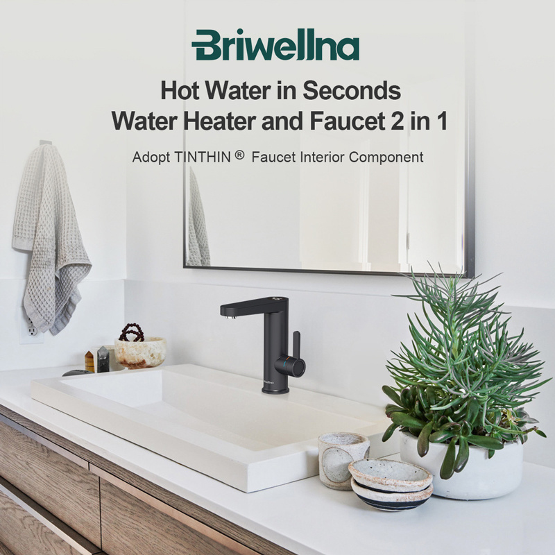 Briwellna 220V 3200W Bathroom ABS Electric Water Heater Tap Instant Hot Water Faucet with Digital Temperature Display