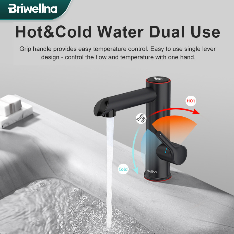 Briwellna 3.2kW 220V Black Color Stainless Steel Electric Water Tap  Instant Hot Water Faucet for Bathroom