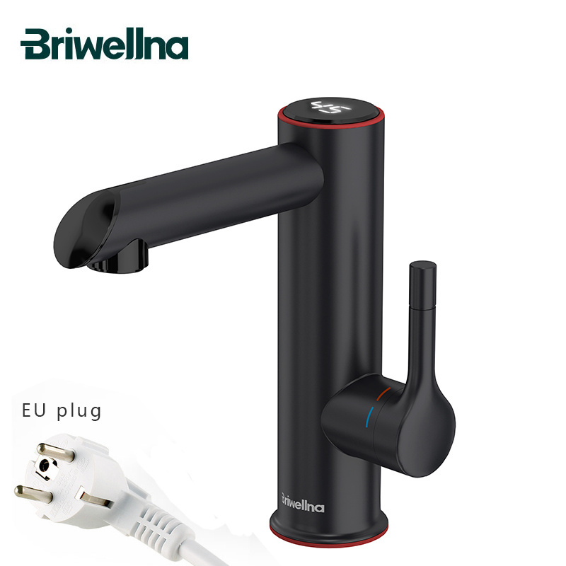 Briwellna 3.2kW 220V Black Color Stainless Steel Electric Water Tap  Instant Hot Water Faucet for Bathroom