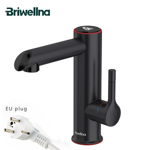 Briwellna 3.2kW 220V Black Color Stainless Steel Electric Water Tap  Instant Hot Water Faucet for Bathroom