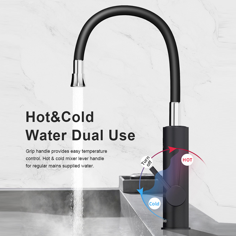 Briwellna 220V 3200W Stainless Steel Kitchen Hot Water Tap Instant Heating Water Electric Faucet with Flexible Spout