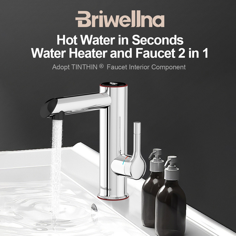 Briwellna 3.2kW ABS Instant Hot Water Tap Electric Heating Water Faucet with LED Display for Bathroom