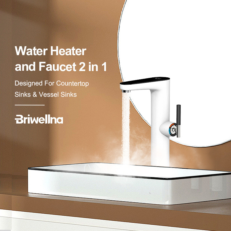 Briwellna 3.2kW New Arrival Tall Instant Hot Water Tap Electric Faucet with LED Temperature Display for Bathroom