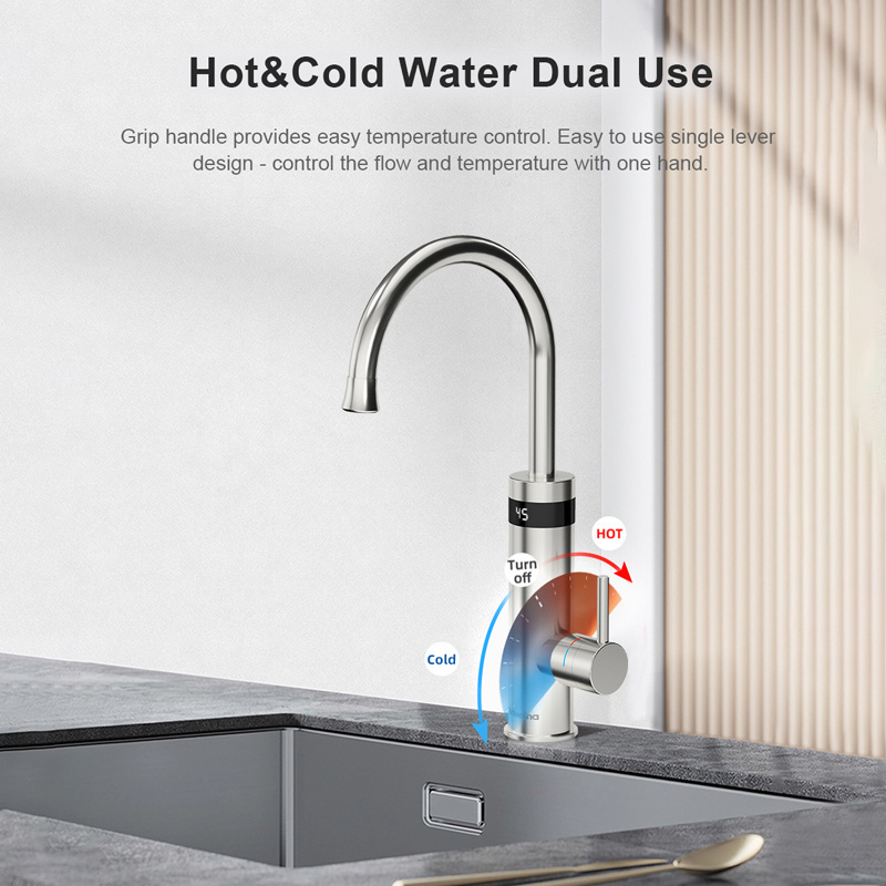 Briwellna 220V 3200W Electrical Tap Instant Faucet Hot Water Tap with LED Temperature Display for Kitchen