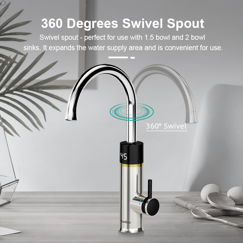 Briwellna Instant Hot Water Faucet 3.2kW Stainless Steel 304 Instant Water Heater Tap for Kitchen with Digital Display