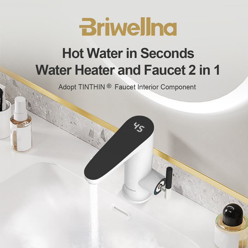 Briwellna 220V 3200W Instant Hot Water Faucet Electric Bathroom Tap Heater for Bathroom with Digital Temperature Display