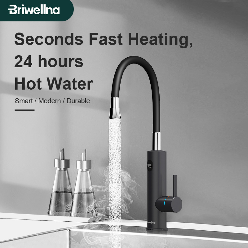 Briwellna 220V 3200W 304 Stainless Steel Instant Electric Water Heater Tap Faucet with Flexible Spout for Kitchen and Bathroom