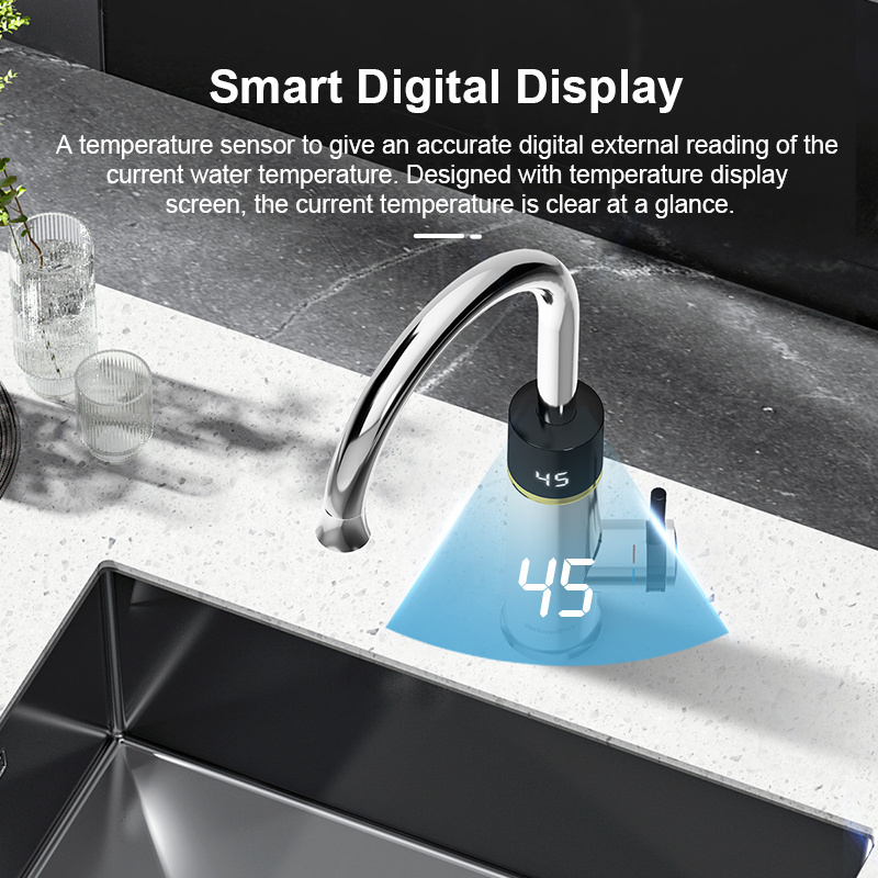 Briwellna Instant Hot Water Faucet 3.2kW Stainless Steel 304 Instant Water Heater Tap for Kitchen with Digital Display