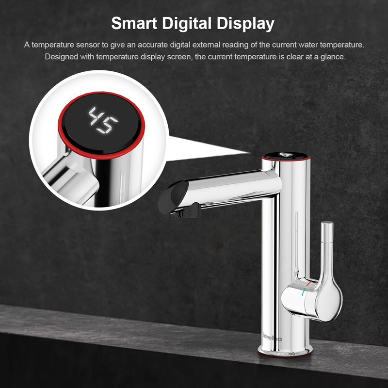 Briwellna 3.2kW ABS Instant Hot Water Tap Electric Heating Water Faucet with LED Display for Bathroom