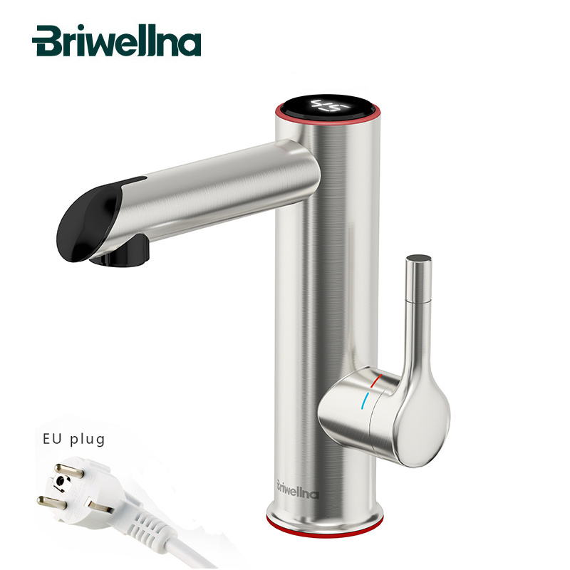 Briwellna 3.2kW 304 Stainless Steel Instant Hot Water Tap Electric Bathroom Faucet with Digital Temperature Display