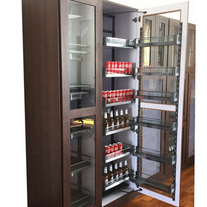 6 Layer Tall Unit Basket Stainless Steel Panel with Glass Design Pull Out Basket Pantry Unit