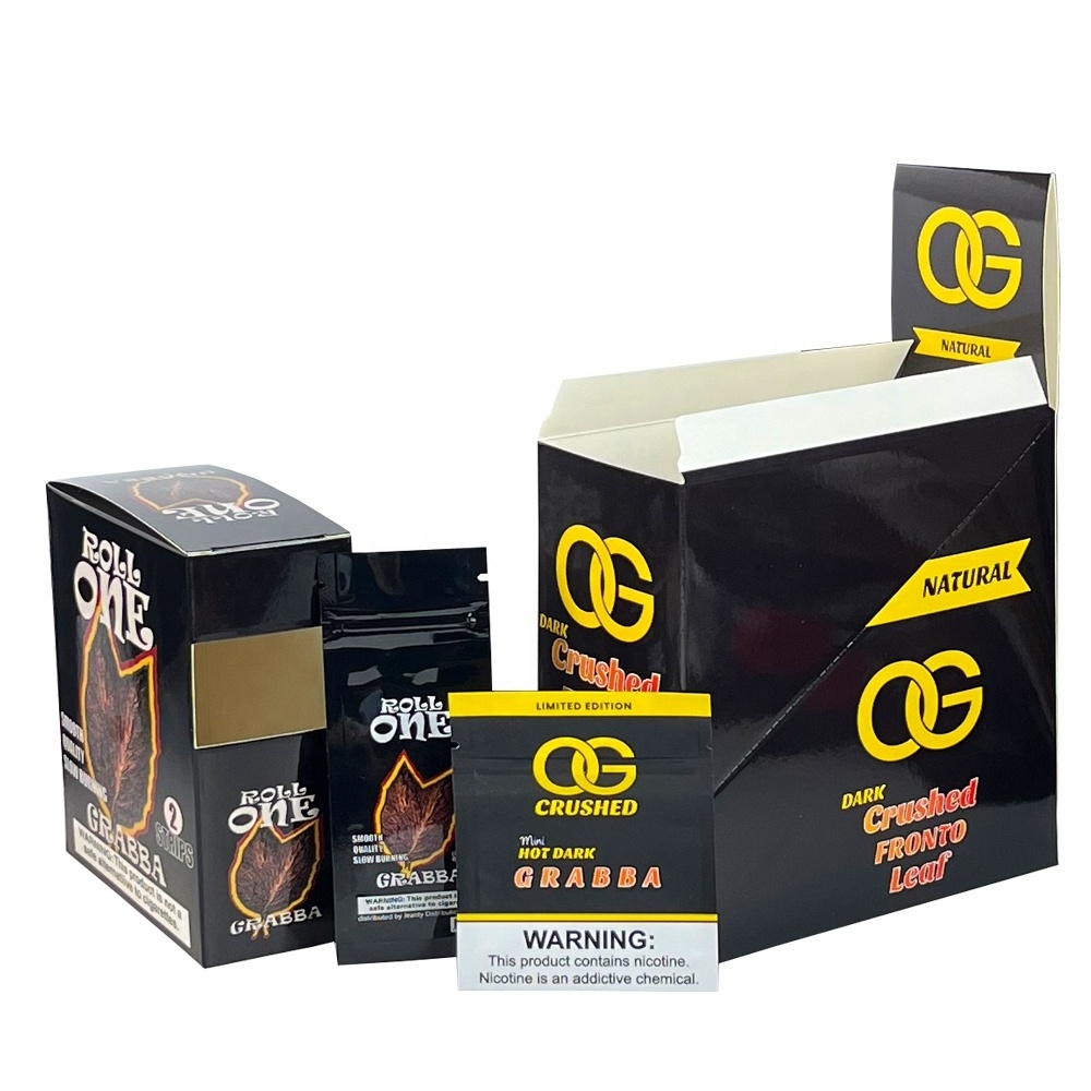 Digital printing aluminum foil ziplock natural grabba leaf package bags and display box for Grabba fronto leaf wrappers