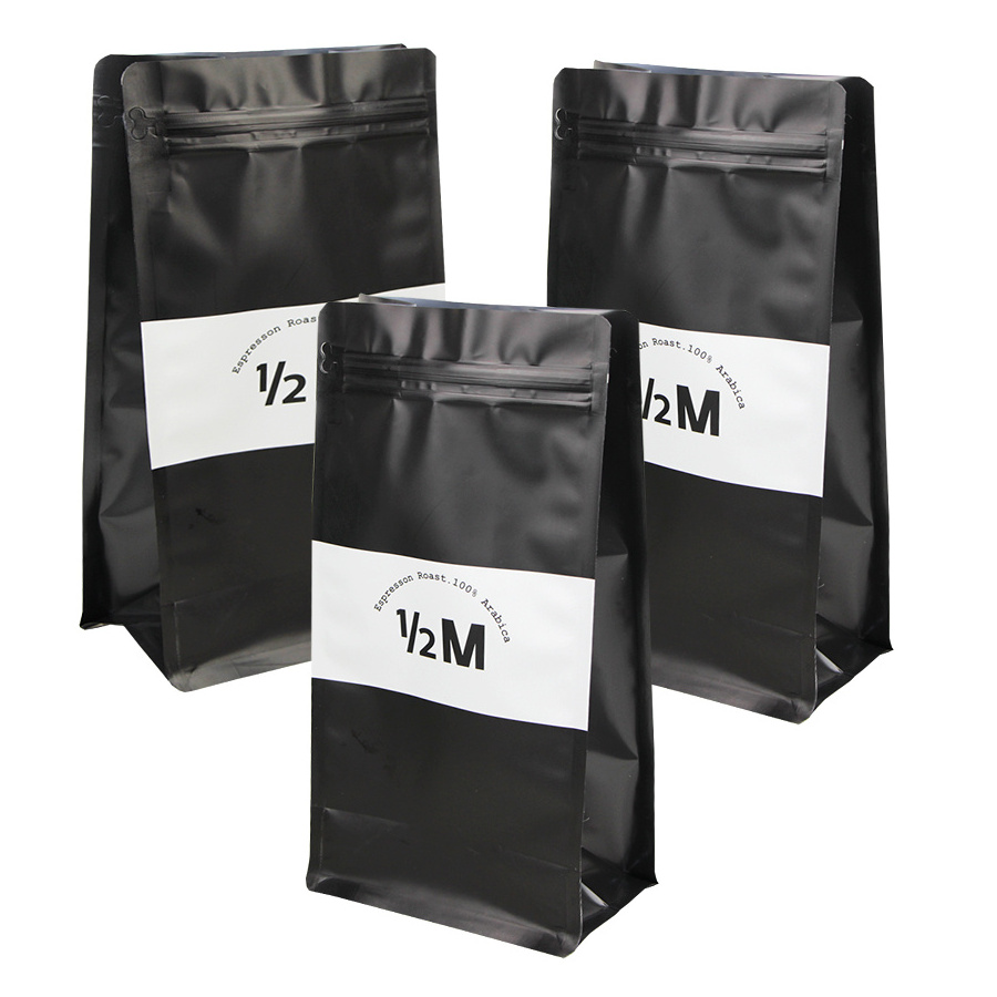 Impresa Bolsas Black Mate De Papel Kraft Aluminizadas y Bolsa Para Empacar Cafe En Grano Con Valvula