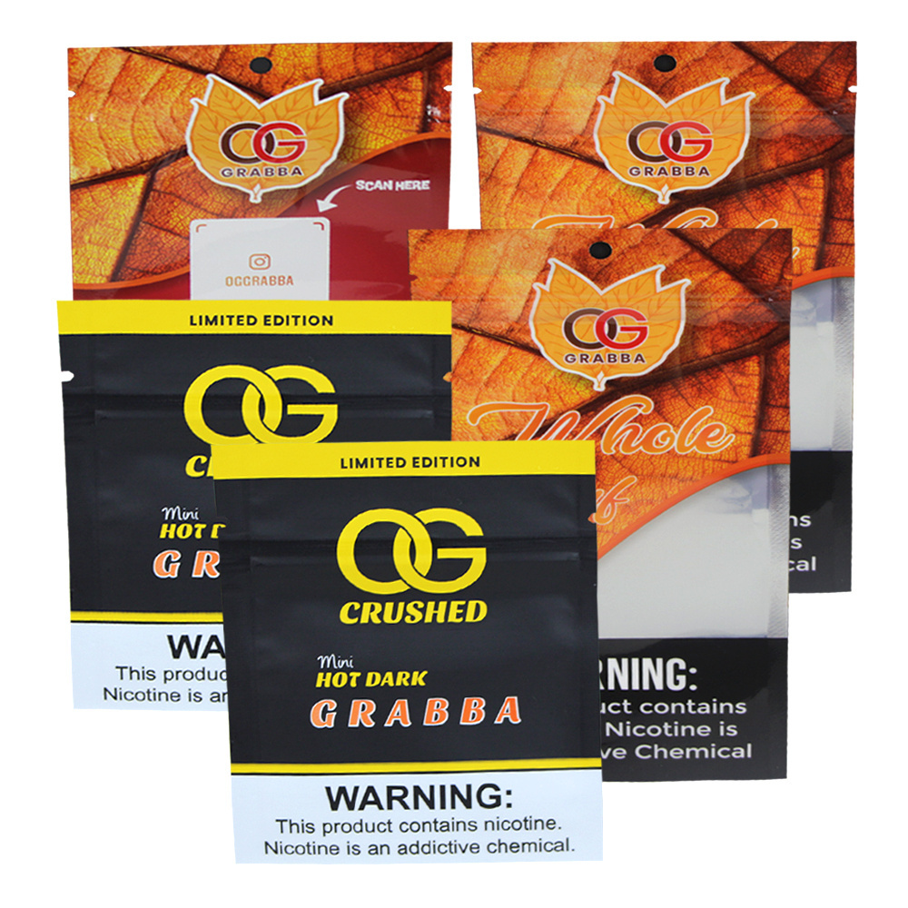 Digital printing aluminum foil ziplock natural grabba leaf package bags and display box for Grabba fronto leaf wrappers