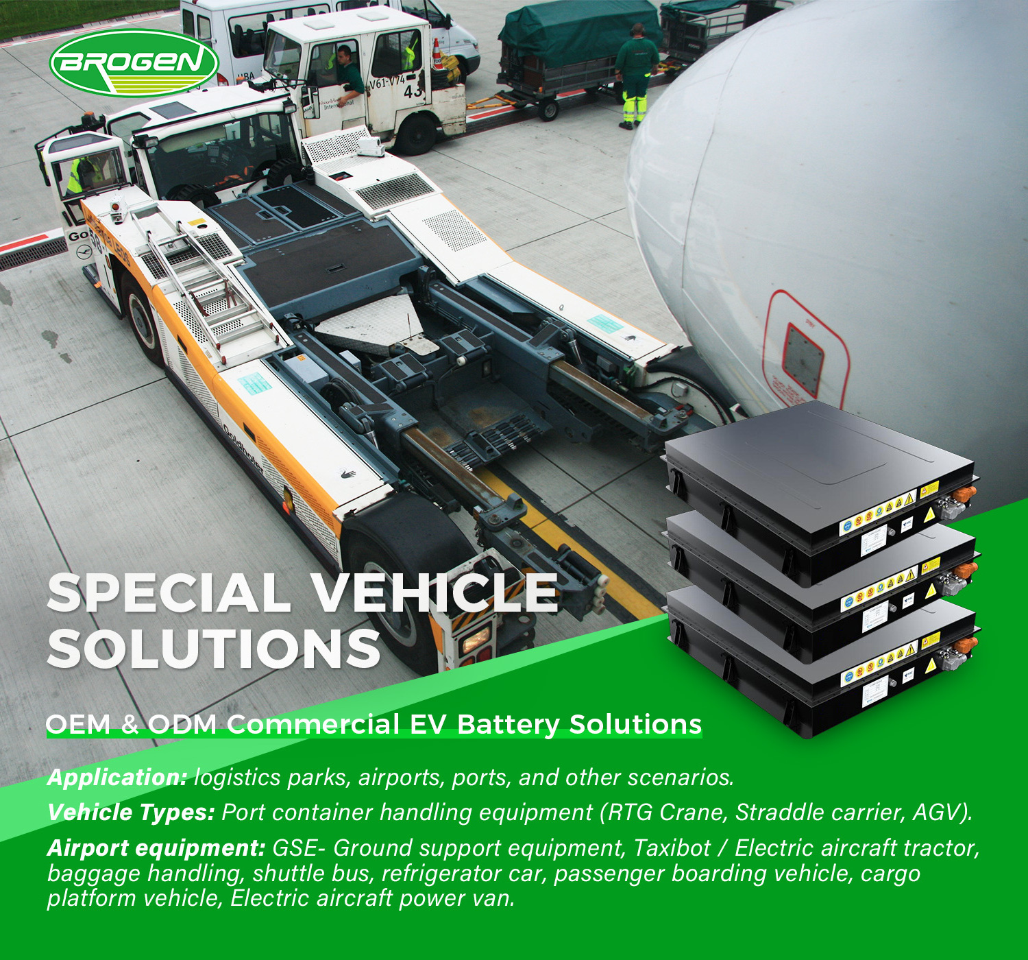 Brogen OEM High Energy 60kWh 300V Modular Power Solution Lithium Battery Pack for Airport Baggage Tractors