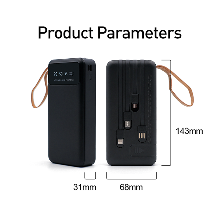 Wholesale good quality ideo power bank 20000mah phone power bank with built-in cable