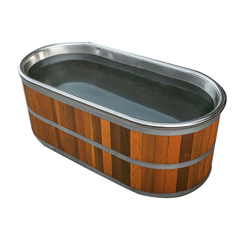 New design  Wooden Cold Plunge Tub Canadian cedar Spa Bath Tub With stainless steel