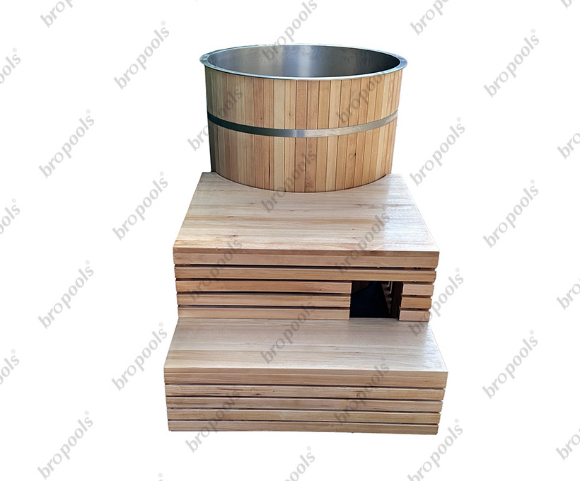 Cold Plunge Barrel for Outdoor Ice Bath Tub for Athletes in Solid Wood and Stainless Steel outdoor Spa