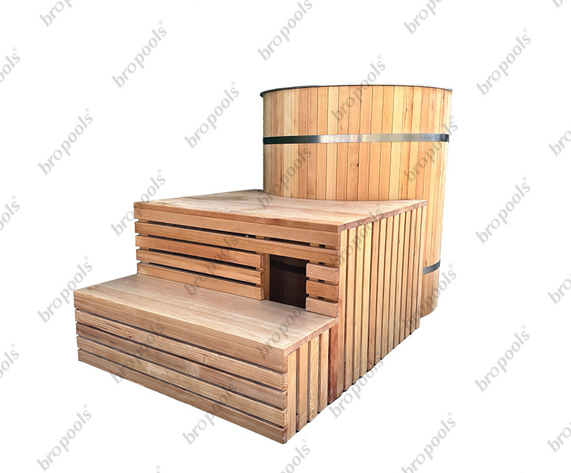 Cold Plunge Barrel for Outdoor Ice Bath Tub for Athletes in Solid Wood and Stainless Steel outdoor Spa