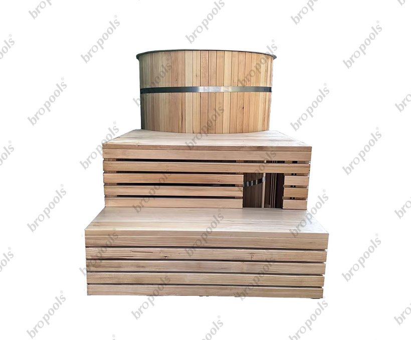 Cold Plunge Barrel for Outdoor Ice Bath Tub for Athletes in Solid Wood and Stainless Steel outdoor Spa