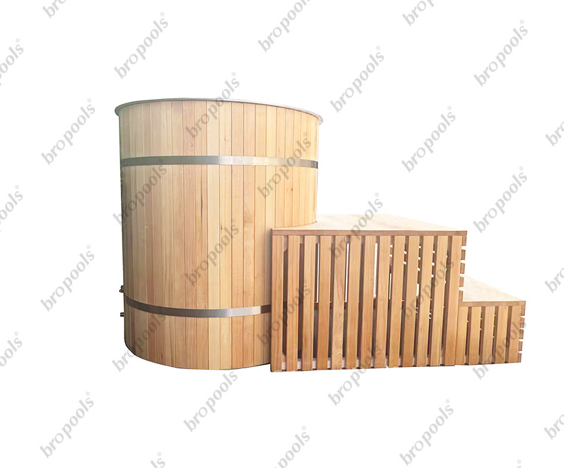 Cold Plunge Barrel for Outdoor Ice Bath Tub for Athletes in Solid Wood and Stainless Steel outdoor Spa