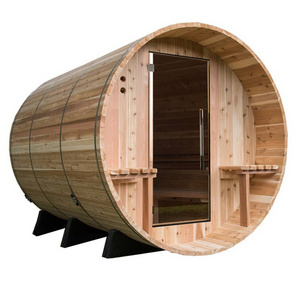 Red cedar 2 person panoramic barrel steam sauna without porch for sale