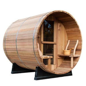 Panoramic View Cedar Barrel Outdoor Sauna Room With Stove and Porch for Sale