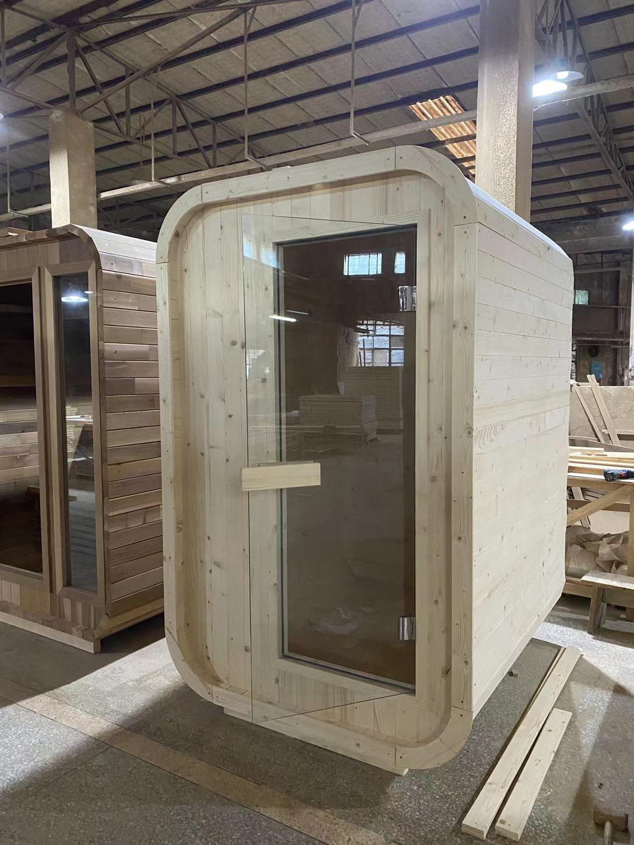 Modern Design  2 Person Solid Wood Outdoor Sauna in Cube design Room Steam  Mini Sauna