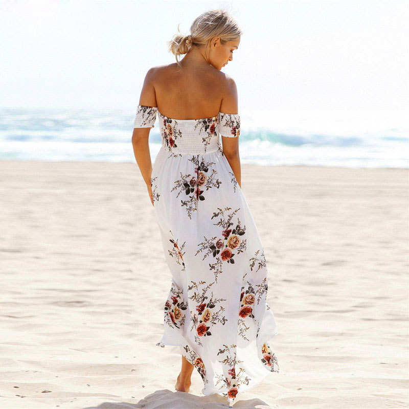 floral print halter chiffon long dress women maxi dresses vestidos sexy white split beach summer dress