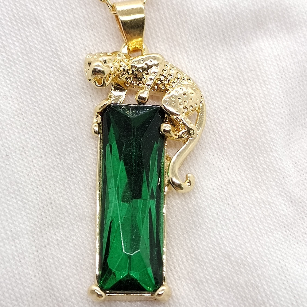 Fashion Crown Green Ocean Heart Leopard Animal Emerald Stone Pendant Crystal Gold Necklace For Men Women