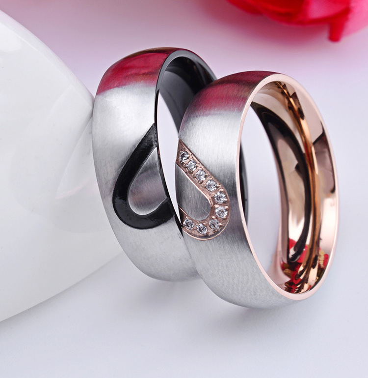 Women Men Love Couple Heart Wedding Band Ring Stainless Steel CZ  Promise Ring