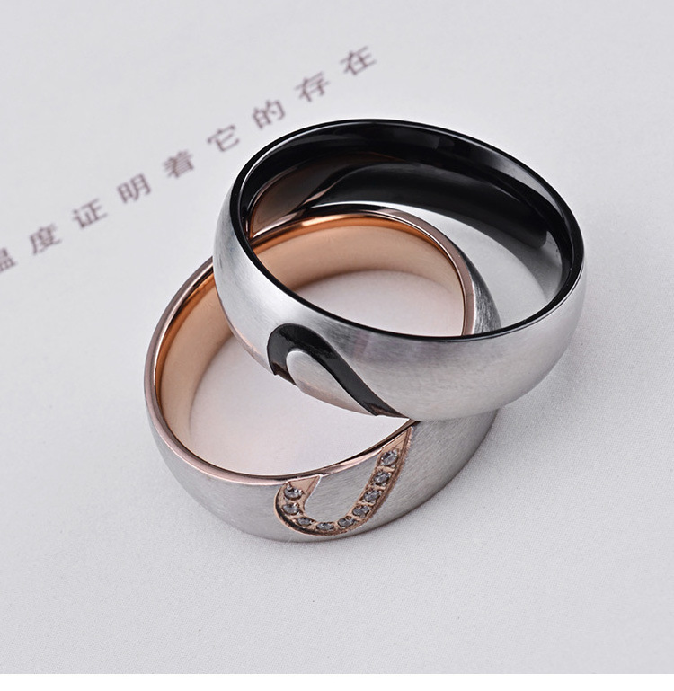 Women Men Love Couple Heart Wedding Band Ring Stainless Steel CZ  Promise Ring