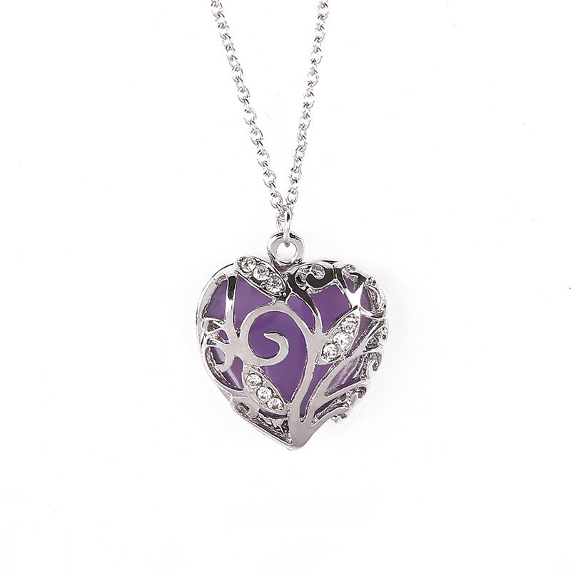 Tree of Life Luminous Necklaces Glow In The Dark Locket Silver Hollow Heart Pendent Necklace