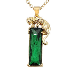 Fashion Crown Green Ocean Heart Leopard Animal Emerald Stone Pendant Crystal Gold Necklace For Men Women