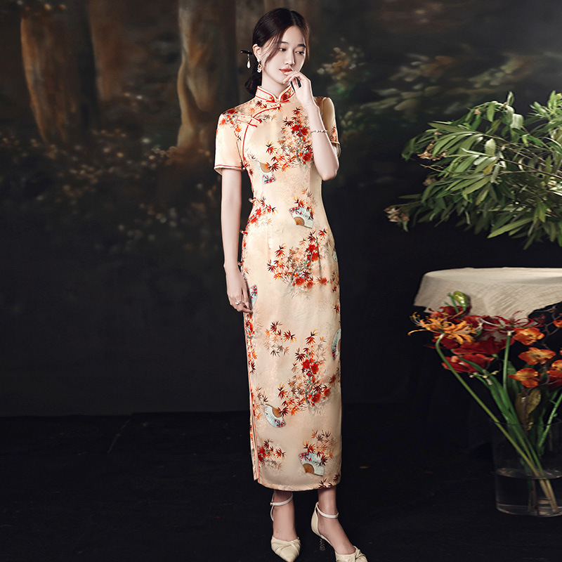 Traditional Chinese Qipao Dress Women Sexy Slim Split Long Cheongsam Plus Size Satin Vestidos Asian Clothing