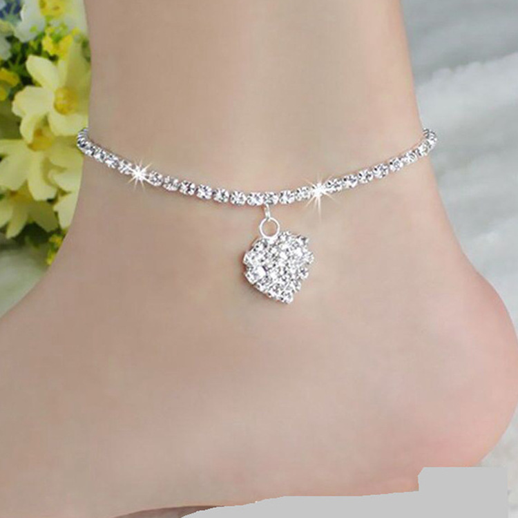 Fashionable Individual Lady Anklet Beach Anklet For Womens Loving Heart Shaped With Diamond Chains Sexy Ankle Feet