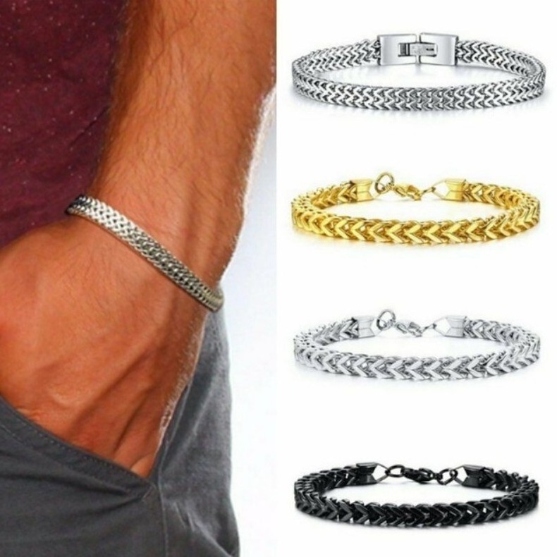 Mens Simple Stainless Steel Curb Cuban Link 6MM Chain Bracelets for Man Wrist Jewelry