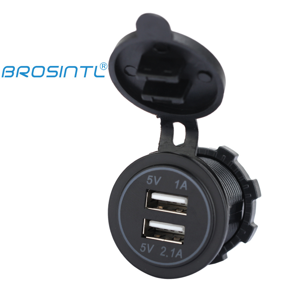 BROSINTL BC002KB DC 12V 24V Input 5V 2.1A and 1A Dual Port USB Charger Socket