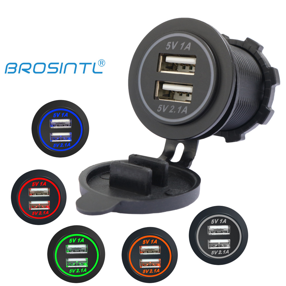 BROSINTL BC002KB DC 12V 24V Input 5V 2.1A and 1A Dual Port USB Charger Socket