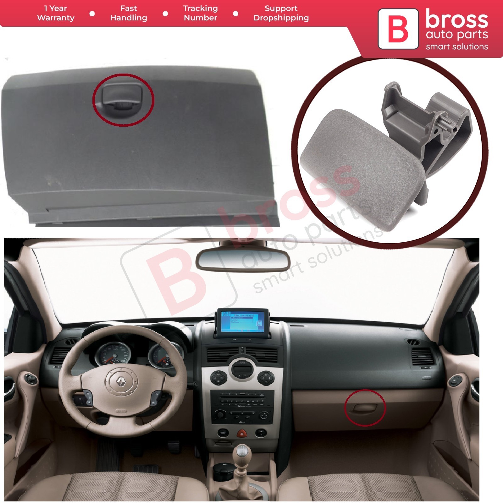 BDP1159 Glove Box Lid Handle Button Opener Gray 8200078820 For Megane MK2 Clio MK3 Bross Auto Parts Made In Turkey