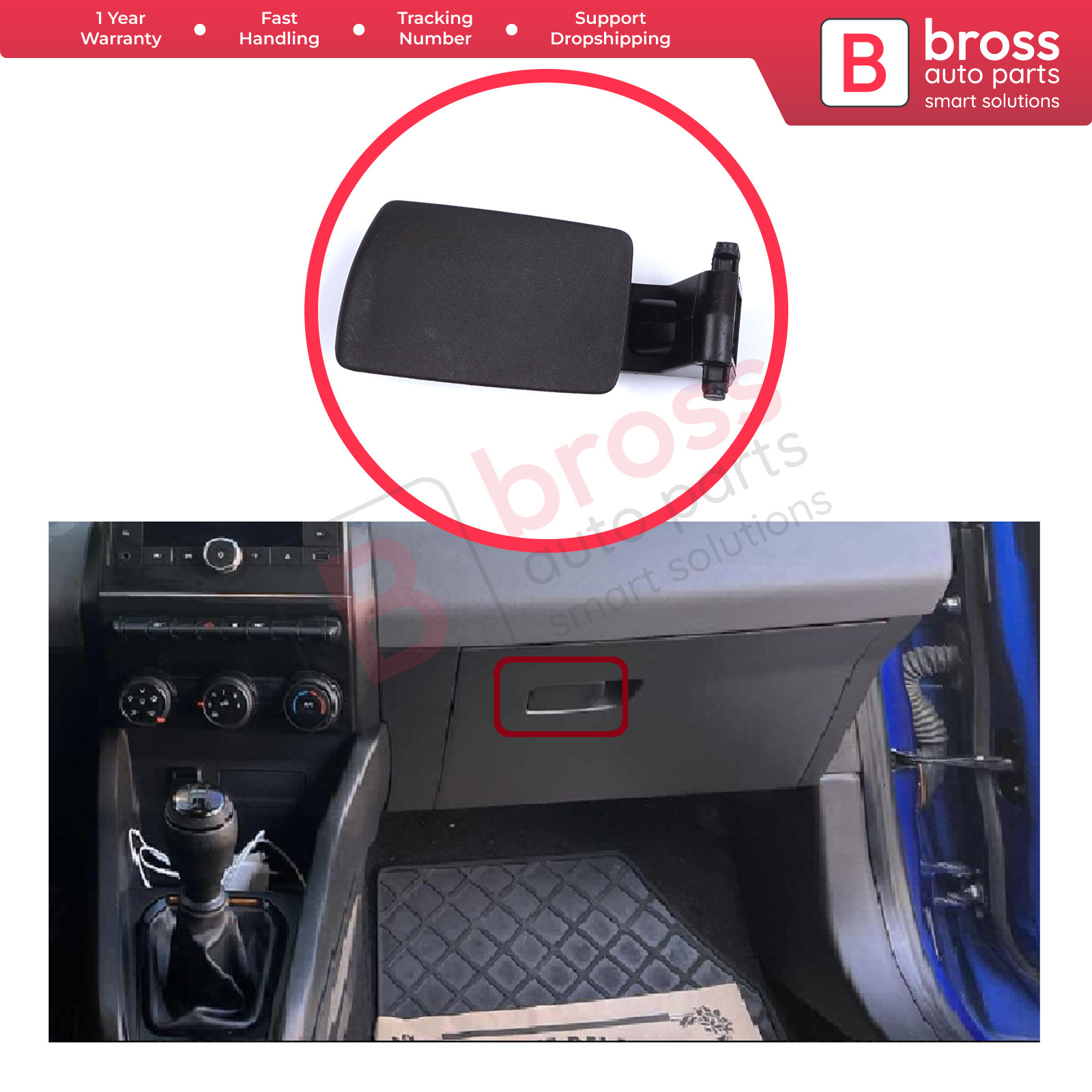 BDP1214 Glove Box Lid Handle Button Opener Black Color 681081375R for Clio MK5 BF 2019-On Bross Auto Parts Made In Turkey