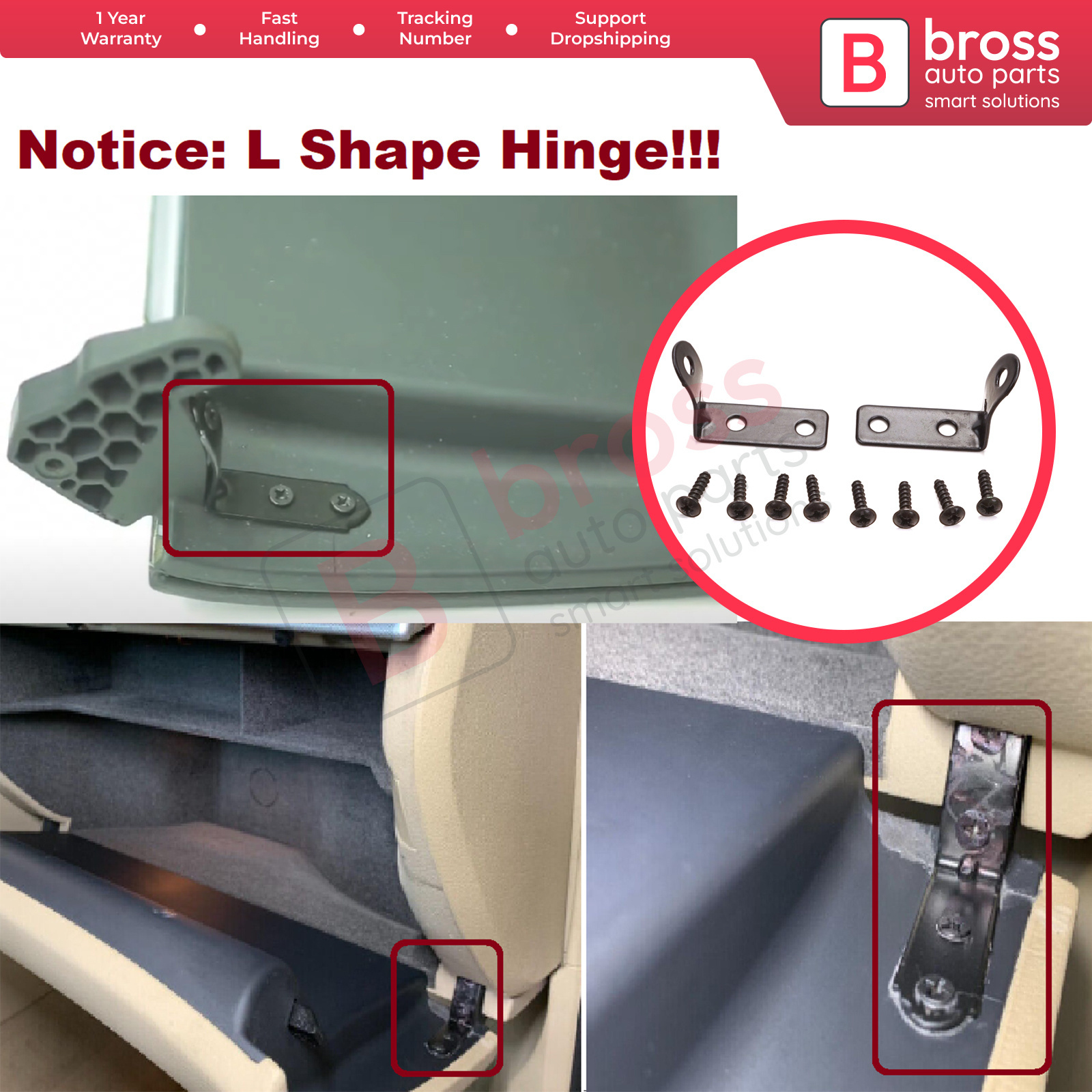 BDP1203 Glove Box Lid L Shape Hinge Repair Kit 8E1880302E for A3 A4 S4 RS4 B6 B7 8E Bross Auto Parts Made In Turkey